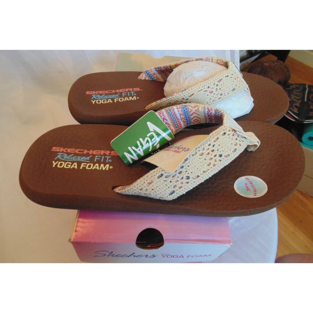 Skechers Cali Asana Crocheted Natural Yoga Foam Cushion Sandals Womens Size 9